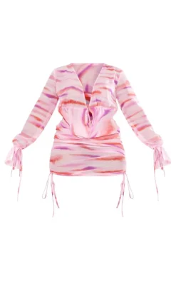Shape Pink Printed Woven Extreme Plunge Mini Dress