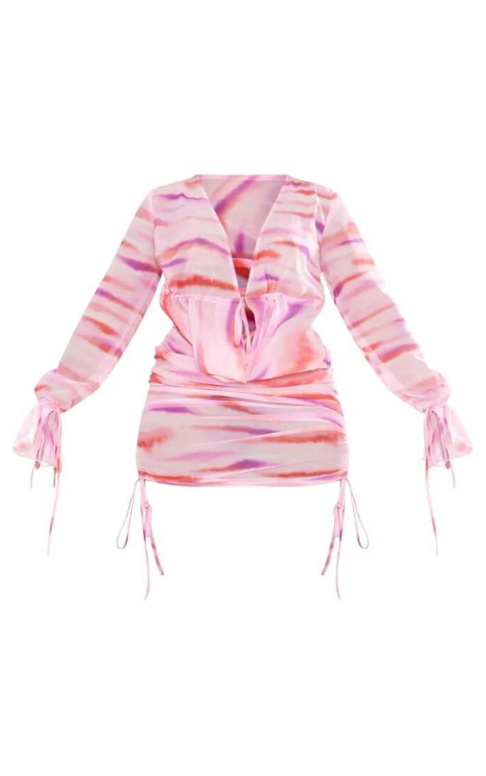 Shape Pink Printed Woven Extreme Plunge Mini Dress