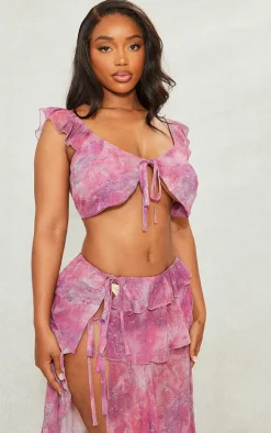 Shape Pink Printed Woven Printed Tie Front Bralet