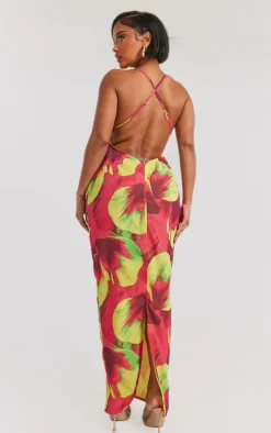 Shape Pink Printed Woven Lace Cup Detail Maxi Dress