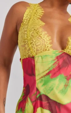 Shape Pink Printed Woven Lace Cup Detail Maxi Dress