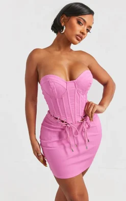 Shape Pink Rope Detail Lace Up Corset Bodycon Dress