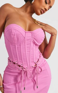Shape Pink Rope Detail Lace Up Corset Bodycon Dress