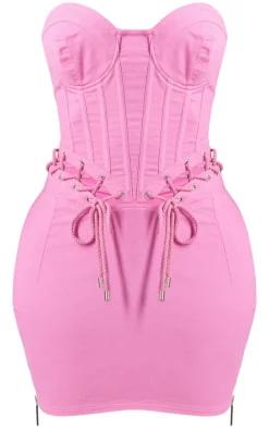 Shape Pink Rope Detail Lace Up Corset Bodycon Dress
