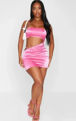 Shape Pink Satin Cut Out Bandeau Bodycon Dress