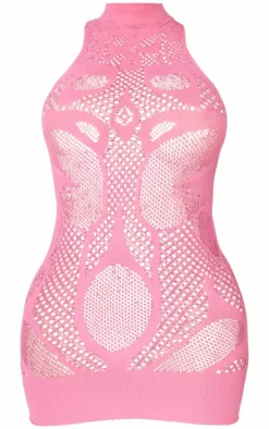 Shape Pink Seamless Ladder Sleeveless High Neck Bodycon Dress