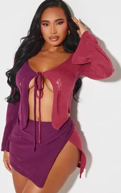 Shape Plum Contrast Knit Tie Top