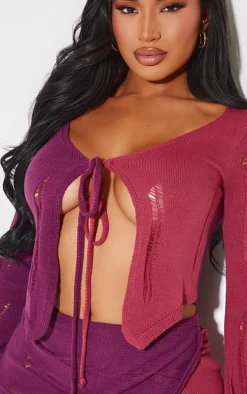 Shape Plum Contrast Knit Tie Top
