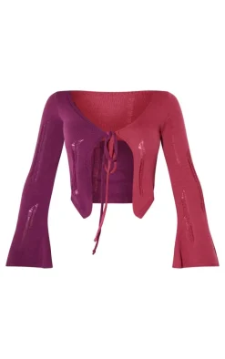 Shape Plum Contrast Knit Tie Top