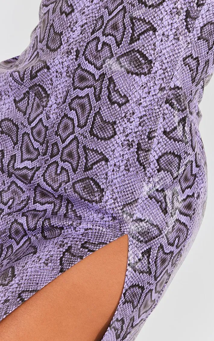 Shape Purple Faux Leather Snake Print Bandeau Mini Dress
