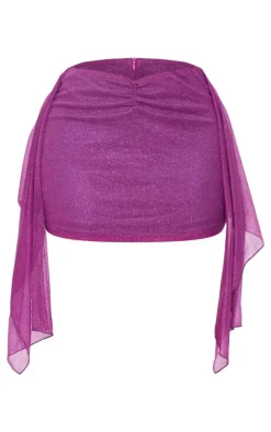 Shape Purple Glitter Deep V Front Drape Side Mini Skirt