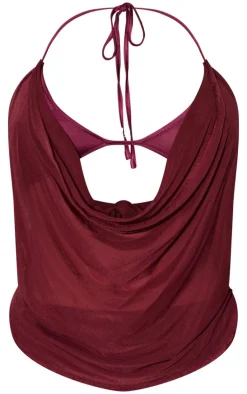 Shape Purple Mesh Halter Cowl Neck Top