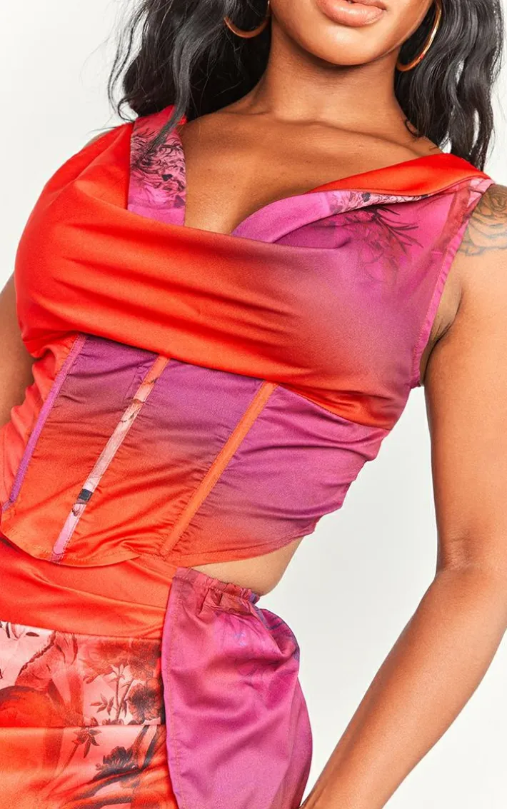 Shape Purple Ombre Floral Printed Bardot Corset