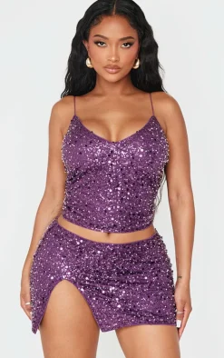 Shape Purple Pearl Sequin Strappy Cami Top