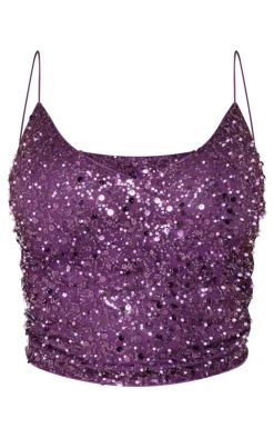 Shape Purple Pearl Sequin Strappy Cami Top
