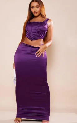 Shape Purple Satin Low Rise Maxi Skirt