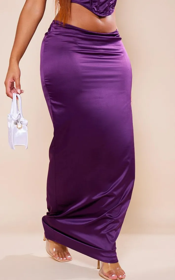 Shape Purple Satin Low Rise Maxi Skirt