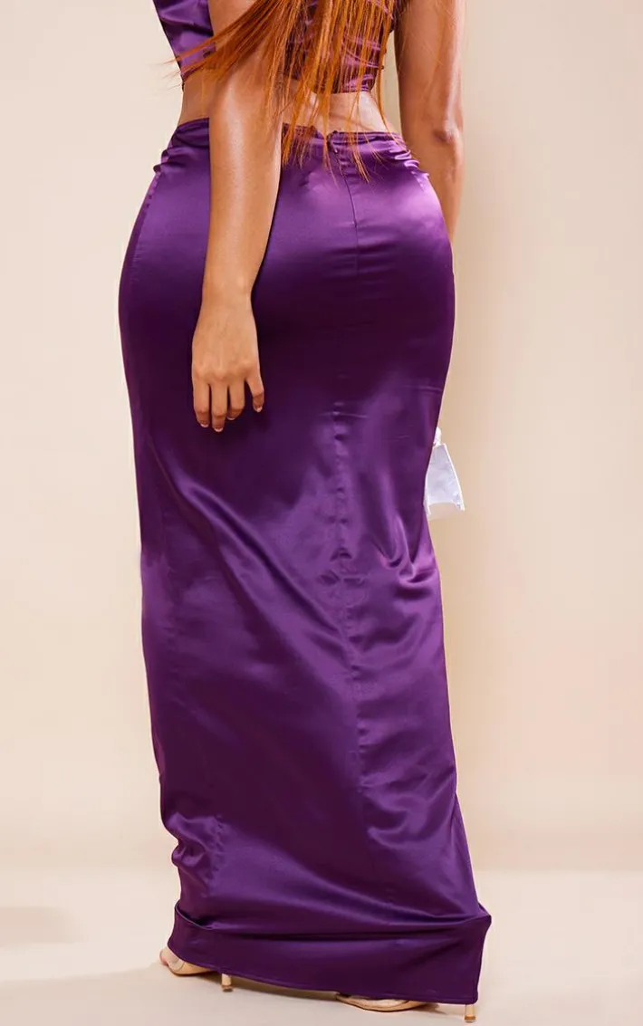 Shape Purple Satin Low Rise Maxi Skirt