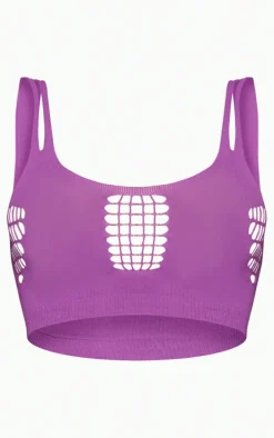 Shape Purple Sheer Knit Ladder Detail Sleeveless Crop Top