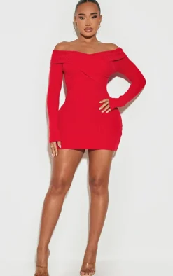 Shape Red Bardot Knitted Bodycon Dress