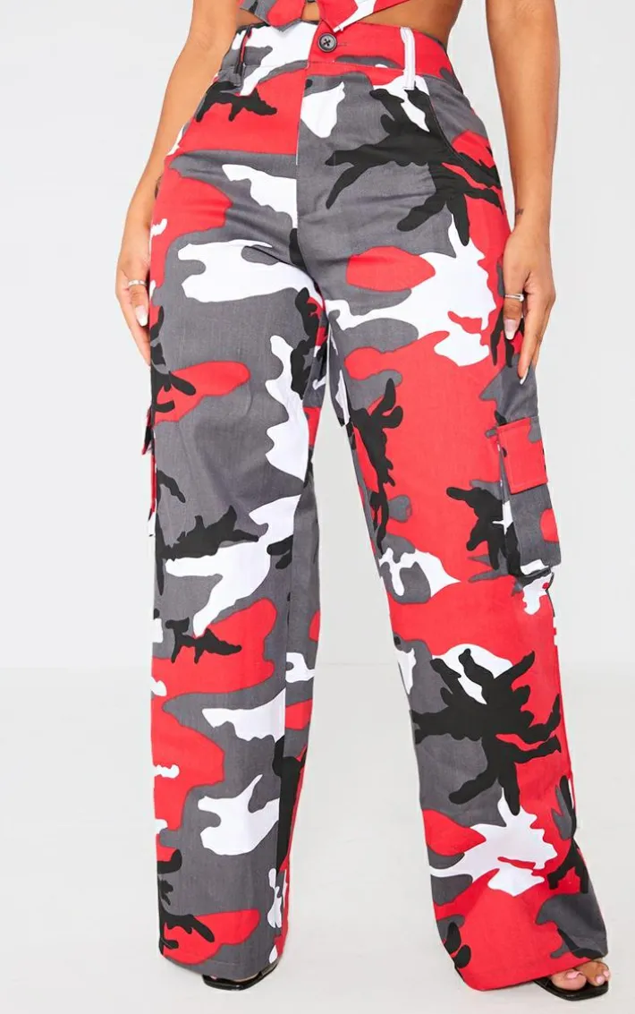 Shape Red Camo Pocket Detail Wide Leg Pants