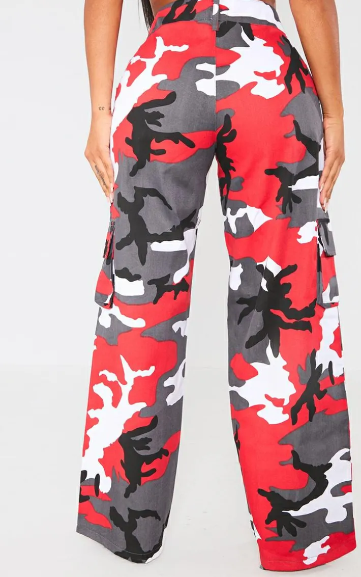 Shape Red Camo Pocket Detail Wide Leg Pants