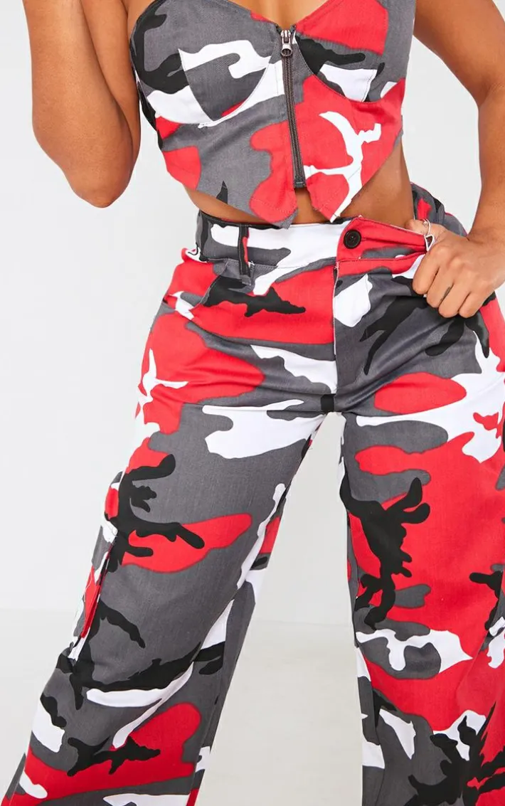 Shape Red Camo Pocket Detail Wide Leg Pants
