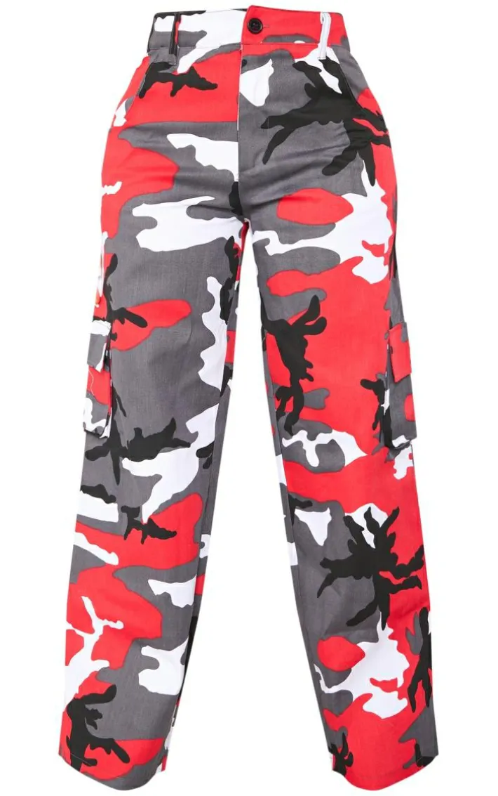 Shape Red Camo Pocket Detail Wide Leg Pants