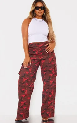 Shape Red Camo Print Pocket Detail Wide Leg Cargo Pants
