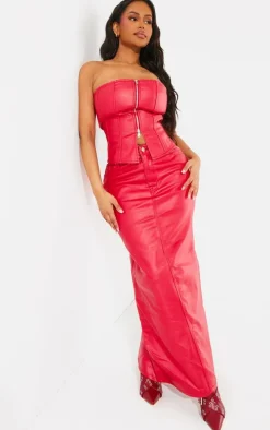 Shape Red Coated Denim Zip Front Bandeau Corset