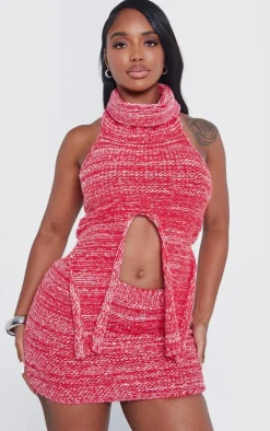 Shape Red Contrast Knit Mini Skirt