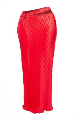 Shape Red Crushed Satin Cut Out Maxi Skirt