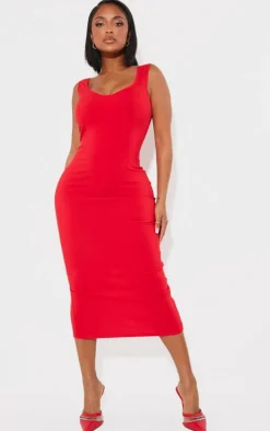 Shape Red Cup Detail Strappy Midi Dress