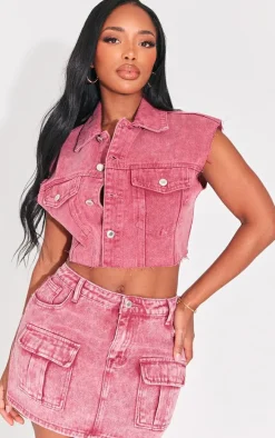 Shape Red Denim Low Rise Micro Mini Skirt