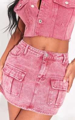 Shape Red Denim Low Rise Micro Mini Skirt