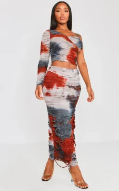 Shape Red Distressed Maxi Skirt
