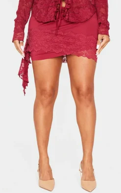 Shape Red Drape Lace Side Mini Skirt