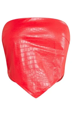 Shape Red Faux Leather Croc Print Bandeau Crop Top