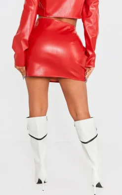 Shape Red Faux Leather Panel Mini Skirt