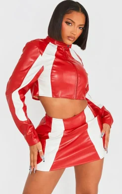 Shape Red Faux Leather Panel Mini Skirt