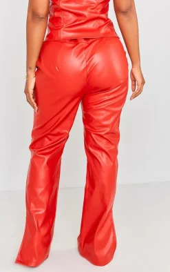 Shape Red Faux Leather Panel Detail Wide Leg Pants