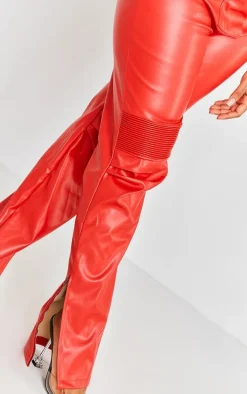 Shape Red Faux Leather Panel Detail Wide Leg Pants