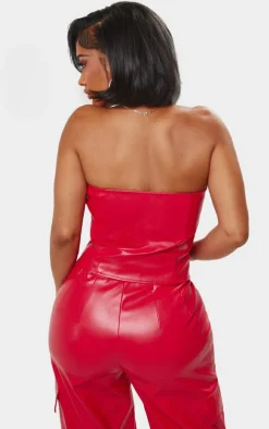 Shape Red Faux Leather Zip Front Corset