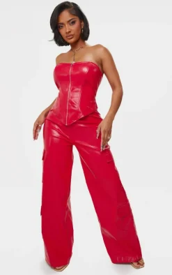 Shape Red Faux Leather Zip Front Corset