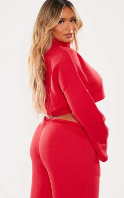 Shape Red High Neck Long Sleeve Sweater