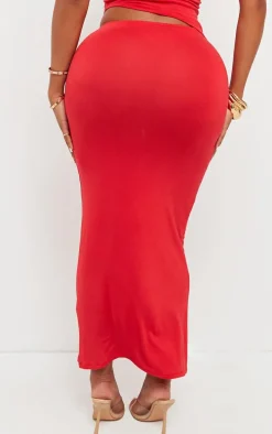 Shape Red Jersey Asymmetric Waist Maxi Skirt