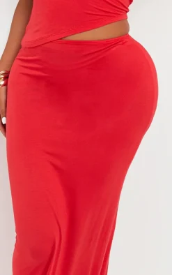 Shape Red Jersey Asymmetric Waist Maxi Skirt