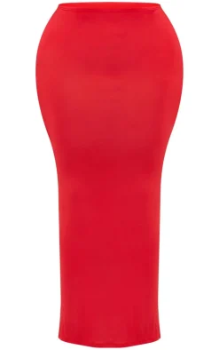 Shape Red Jersey Asymmetric Waist Maxi Skirt