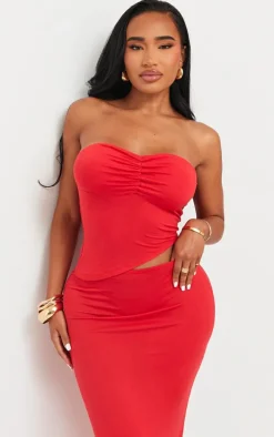Shape Red Jersey Bandeau Asymmetric Hem Top