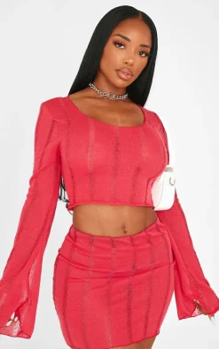 Shape Red Ladder Knit Micro Mini Skirt